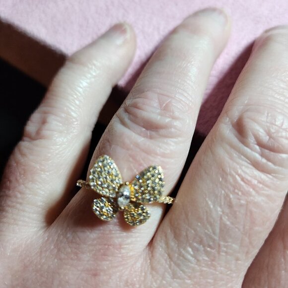 JTV White Cubic Zirconia Butterfly Ring 18K Gold Over Sterling Silver - Picture 3 of 7